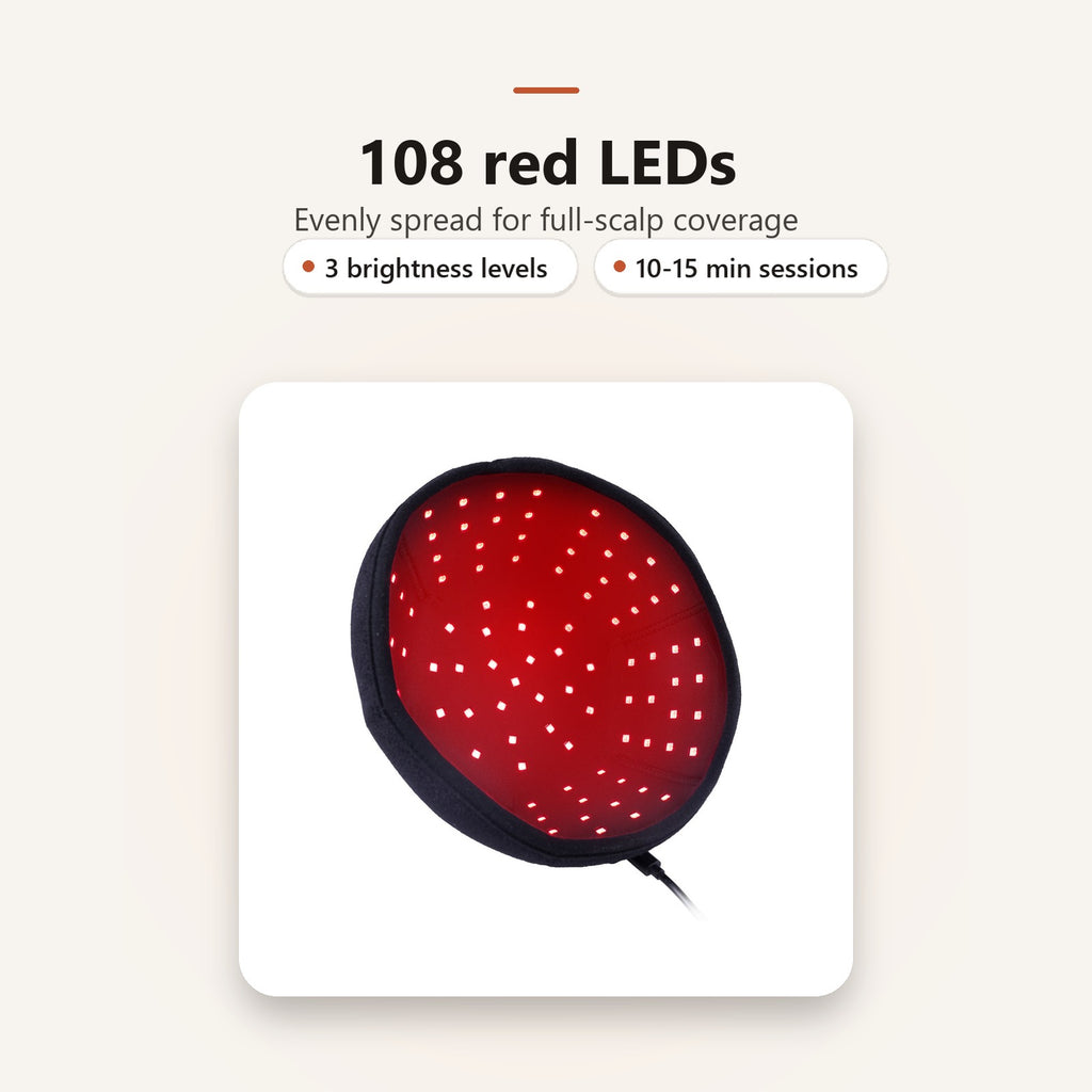 108 red LEDs evenly spread for full-scalp coverage
